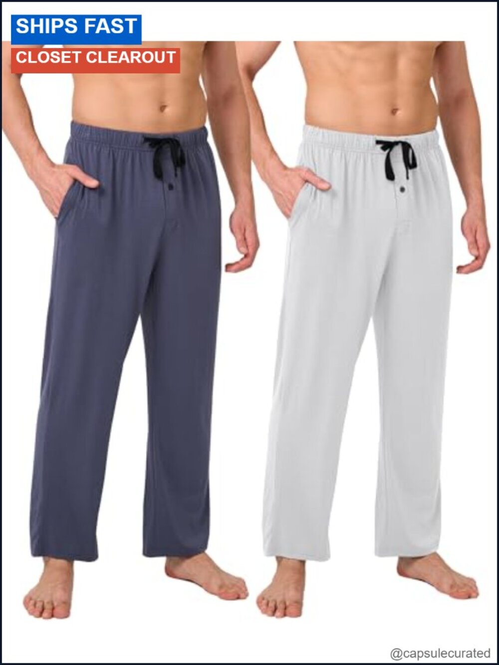Men's Bamboo Pajama Bottoms with Pockets, 2 Pack, Sleep & Lounge Pants